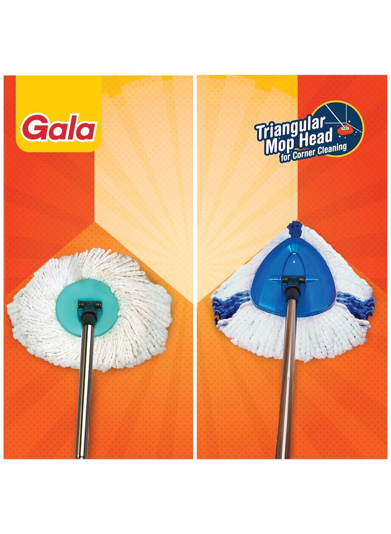 Gala Turbo Spin Mop Removes over 99% bacteria,Triangular head & Easy big wheel with 2 Refills,Floor Cleaning Mop stick with Bucket, pocha for floor cleaning, Mopping Set (Grey and blue) - Image 4